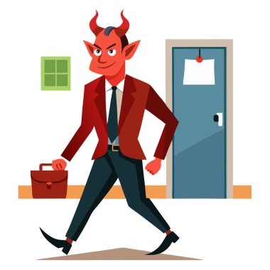 Şeytan işadamı yürüyen vektör resmi, beyaz arkaplanda izole edilmiş..