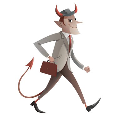 Şeytan işadamı yürüyen vektör resmi, beyaz arkaplanda izole edilmiş..