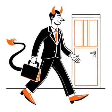 Şeytan işadamı yürüyen vektör resmi, beyaz arkaplanda izole edilmiş..