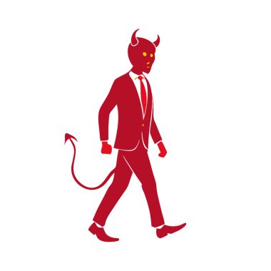 Şeytan işadamı yürüyen vektör resmi, beyaz arkaplanda izole edilmiş..