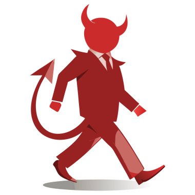 Şeytan işadamı yürüyen vektör resmi, beyaz arkaplanda izole edilmiş..