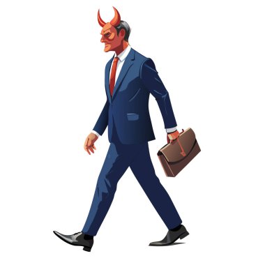 Şeytan işadamı yürüyen vektör resmi, beyaz arkaplanda izole edilmiş..