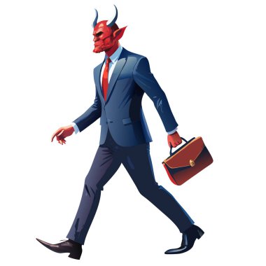 Şeytan işadamı yürüyen vektör resmi, beyaz arkaplanda izole edilmiş..