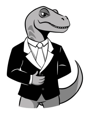 Dinazorlar iş elbisesi giyip beyaz arka planda izole edilmiş vektör görüntüsüne hazırlanıyorlar..