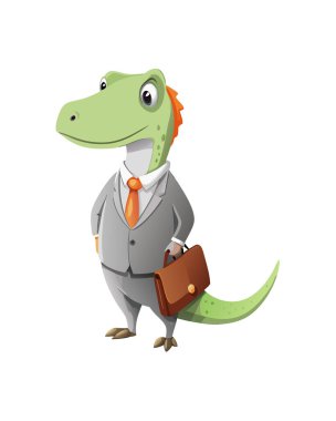 Dinazorlar iş elbisesi giyip beyaz arka planda izole edilmiş vektör görüntüsüne hazırlanıyorlar..