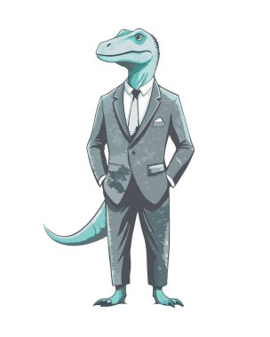 Dinazorlar iş elbisesi giyip beyaz arka planda izole edilmiş vektör görüntüsüne hazırlanıyorlar..