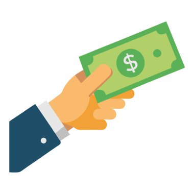 Beyaz arka planda izole edilmiş bir dolar nakit ödeme vektör görüntüsü tutan insan eli..