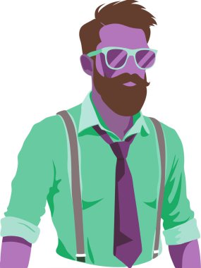 Beyaz arkaplanda izole edilmiş hippi iş adamı çizgi film vektör görüntüsü.