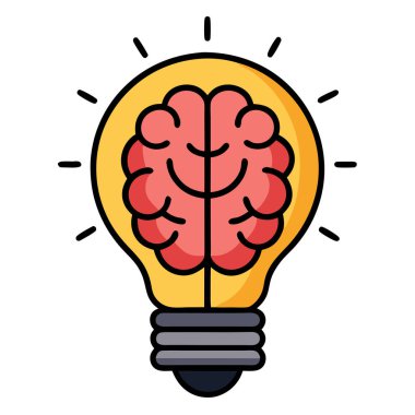 Beyaz arka planda izole edilmiş, içinde beyin olan bir ampul..