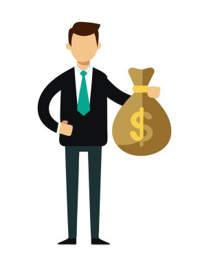 Para çantası vektör görüntüsü taşıyan işadamı, beyaz arkaplanda izole edildi.