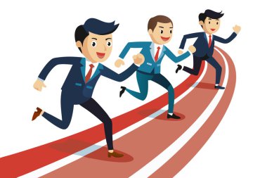 Beyaz arka planda izole edilmiş, vektör görüntüsünü çalıştırmaya hazır iş adamları.