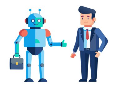 Ai robotu beyaz arkaplanda izole edilmiş beyaz vektör görüntüsünde insan işinin yerini alıyor.