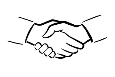 Beyaz arkaplanda izole edilmiş, el sıkışan iş vektörü görüntüsü.