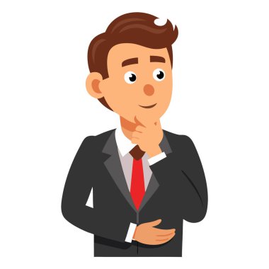 Düşünen iş adamı konsept vektör imajı, beyaz arka planda izole.