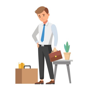 Görevden alınma vektör görüntüsünden sonra işsiz işadamı beyaz arka planda izole edilmiş..