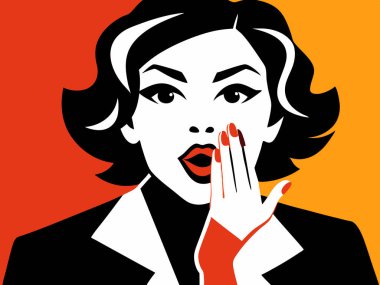 Retro iş kadını beyaz arka planda izole edilmiş bir dedikodu vektörü görüntüsü fısıldıyor..