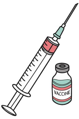 Beyaz zemin üzerinde izole edilmiş, küçük bir aşı şişesinin yanında sıvıyla dolu bir şırınga..