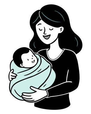 Yeni doğmuş bir bebeği battaniyeye sarılmış, gülümseyen, beyaz arka planda izole edilmiş bir kadın doğum uzmanı..