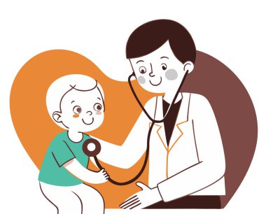 Genç bir çocuğun kalp atışlarını kontrol etmek için steteskop kullanan arkadaş canlısı bir çocuk doktoru, beyaz arka planda izole edilmiş, şefkatli ve nazik bir ifadeyle..