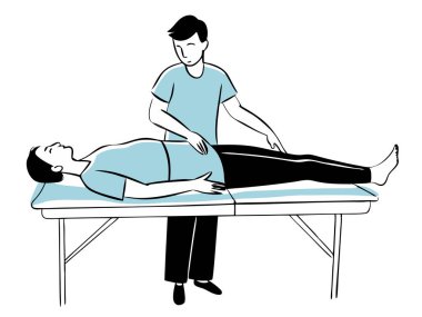 Beyaz arka planda izole edilmiş fizyoterapi bileşimi vektör görüntüsü hastası.