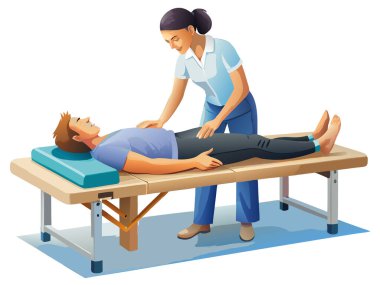 Beyaz arka planda izole edilmiş fizyoterapi bileşimi vektör görüntüsü hastası.