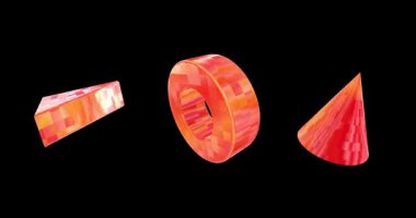 Turuncu metal ve mozaik karo desen efektli 3 boyutlu element animasyonu siyah arka planda izole edildi. Standart hız. Grafik tasarımı için 3d element canlandırma görüntüleri.