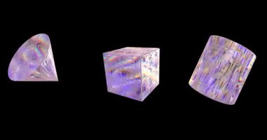 Siyah arka planda koyu mavi metal ve gökkuşağı efektleriyle 3 boyutlu element animasyonu. Standart hız. Grafik tasarımı için 3d Hi-Tech element animasyon görüntüleri.