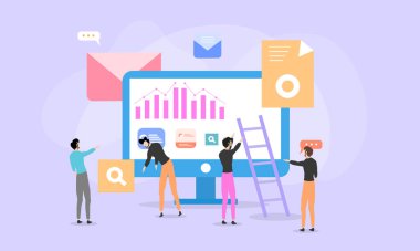 İş adamları proje üzerinde çalışıyor. Takım çalışması konsepti. Düz biçimli vektör illüstrasyonu