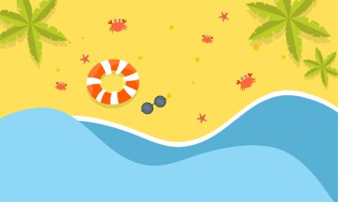 Yaz dönemi arka plan ve yaz titreşimleri için yaz illüstrasyon vektör günü, tropikal plaj arka planı