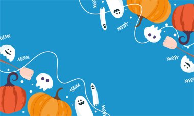 Cadılar Bayramı için Cadılar Bayramı arka planında Cadılar Bayramı 'nda mutlu bir şaka ve ikram için düz tasarım 