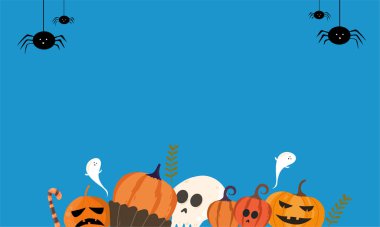 Cadılar Bayramı için Cadılar Bayramı arka planında Cadılar Bayramı 'nda mutlu bir şaka ve ikram için düz tasarım 