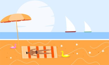 Yaz dönemi arka plan ve yaz titreşimleri için yaz illüstrasyon vektör günü, tropikal plaj arka planı