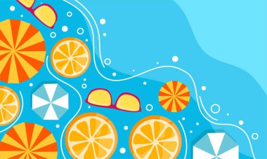 Yaz dönemi arka plan ve yaz titreşimleri için yaz illüstrasyon vektör günü, tropikal plaj arka planı