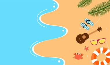 Yaz dönemi arka plan ve yaz titreşimleri için yaz illüstrasyon vektör günü, tropikal plaj arka planı