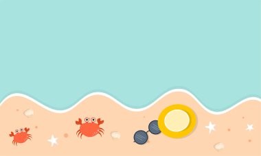 Yaz dönemi arka plan ve yaz titreşimleri için yaz illüstrasyon vektör günü, tropikal plaj arka planı