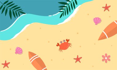 Yaz dönemi arka plan ve yaz titreşimleri için yaz illüstrasyon vektör günü, tropikal plaj arka planı