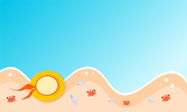 Yaz dönemi arka plan ve yaz titreşimleri için yaz illüstrasyon vektör günü, tropikal plaj arka planı