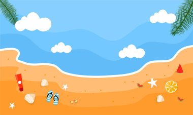 Yaz dönemi arka plan ve yaz titreşimleri için yaz illüstrasyon vektör günü, tropikal plaj arka planı