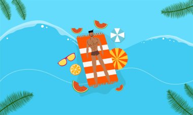 Yaz dönemi arka plan ve yaz titreşimleri için yaz illüstrasyon vektör günü, tropikal plaj arka planı