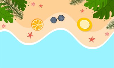 Yaz dönemi arka plan ve yaz titreşimleri için yaz illüstrasyon vektör günü, tropikal plaj arka planı