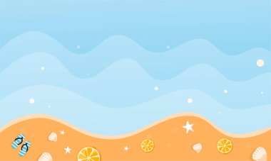 Yaz dönemi arka plan ve yaz titreşimleri için yaz illüstrasyon vektör günü, tropikal plaj arka planı