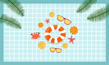 Yaz dönemi arka plan ve yaz titreşimleri için yaz illüstrasyon vektör günü, tropikal plaj arka planı