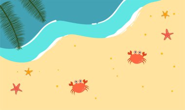 Yaz dönemi arka plan ve yaz titreşimleri için yaz illüstrasyon vektör günü, tropikal plaj arka planı