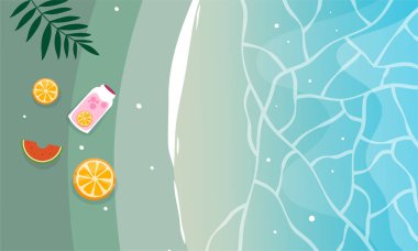 Yaz dönemi arka plan ve yaz titreşimleri için yaz illüstrasyon vektör günü, tropikal plaj arka planı