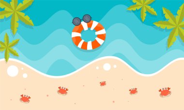 Yaz dönemi arka plan ve yaz titreşimleri için yaz illüstrasyon vektör günü, tropikal plaj arka planı