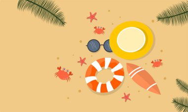 Yaz dönemi arka plan ve yaz titreşimleri için yaz illüstrasyon vektör günü, tropikal plaj arka planı