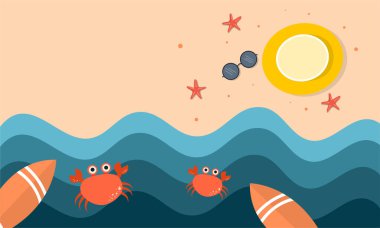 Yaz dönemi arka plan ve yaz titreşimleri için yaz illüstrasyon vektör günü, tropikal plaj arka planı