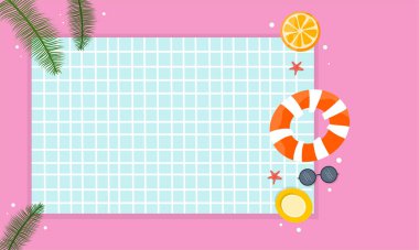 Yaz dönemi arka plan ve yaz titreşimleri için yaz illüstrasyon vektör günü, tropikal plaj arka planı