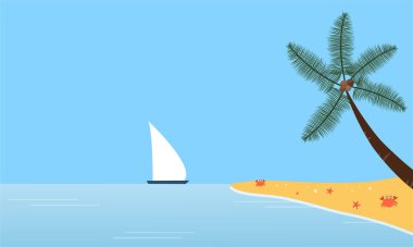 Yaz dönemi arka plan ve yaz titreşimleri için yaz illüstrasyon vektör günü, tropikal plaj arka planı