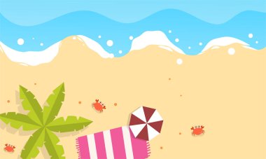 Yaz dönemi arka plan ve yaz titreşimleri için yaz illüstrasyon vektör günü, tropikal plaj arka planı
